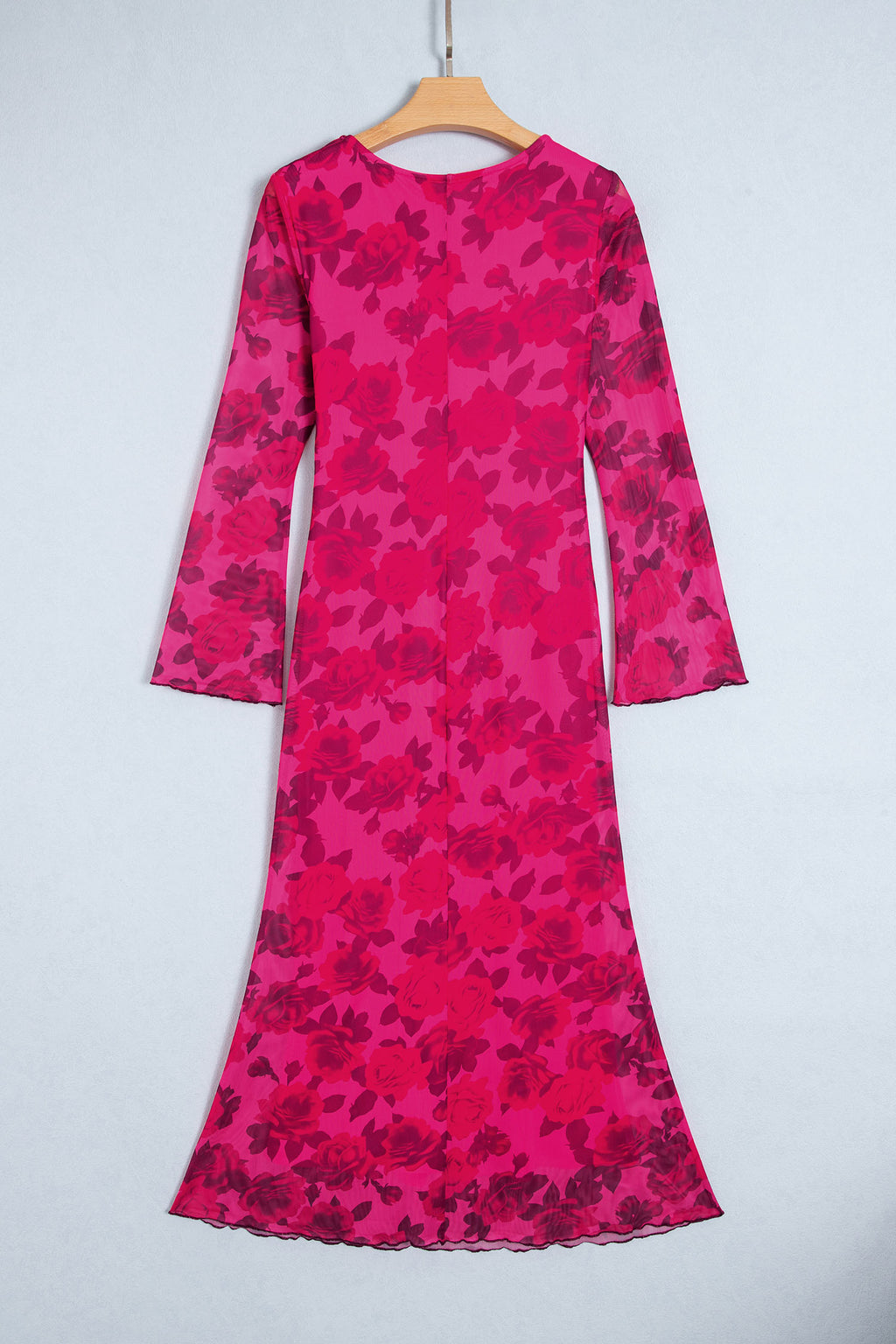 Red Floral Long-Sleeve Sheath Dress