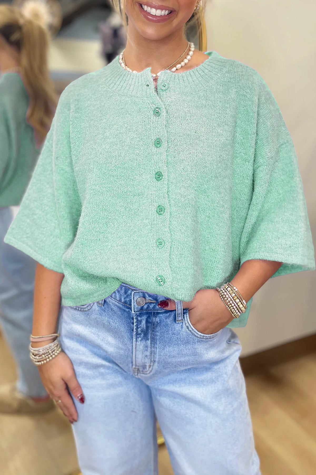 Lavender Boxy Three-Quarter Sleeve Cardigan