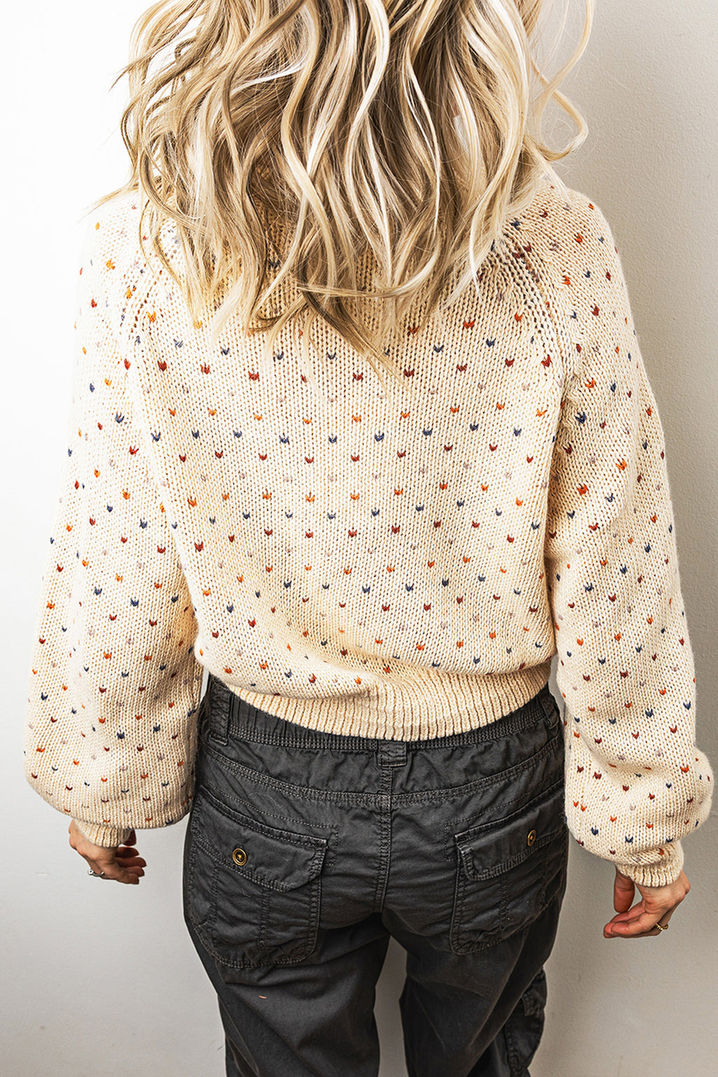 Beige Geometric Button-Front Cardigan
