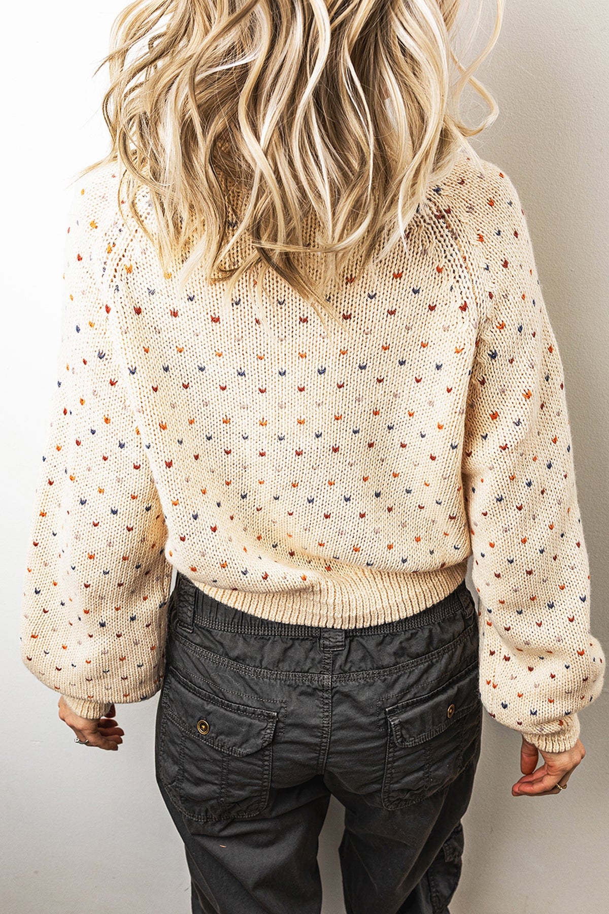 Beige Geometric Button-Front Cardigan