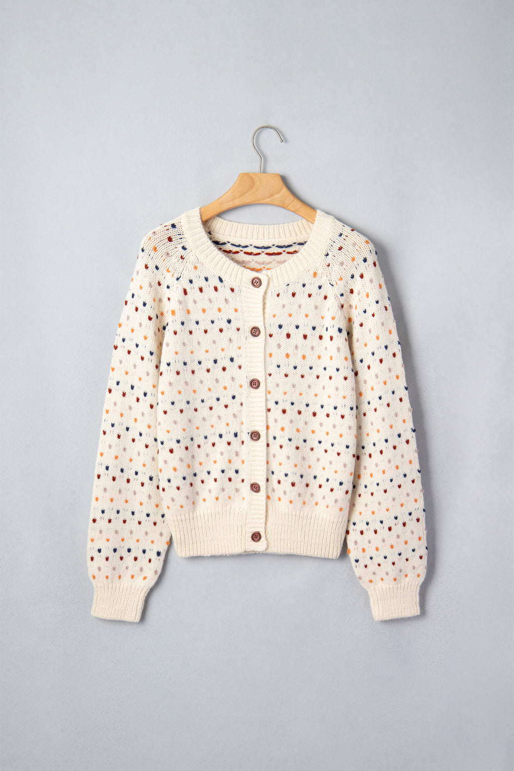 Beige Geometric Button-Front Cardigan