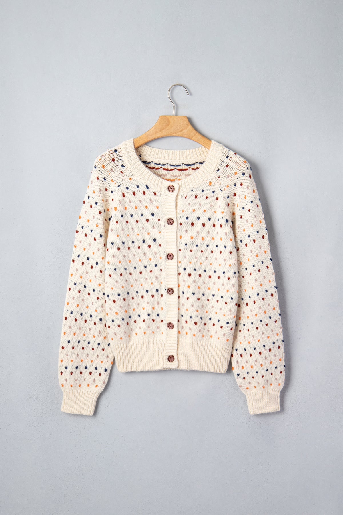 Beige Geometric Button-Front Cardigan