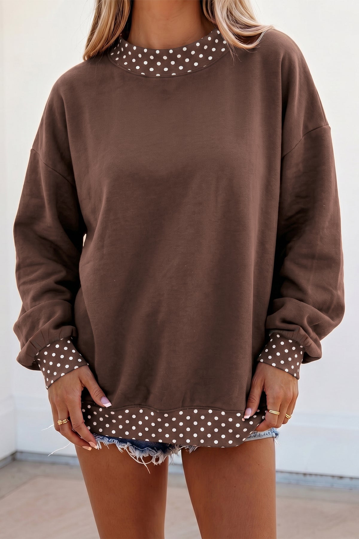 Orange Polka Dot Colorblock Oversized Sweatshirt