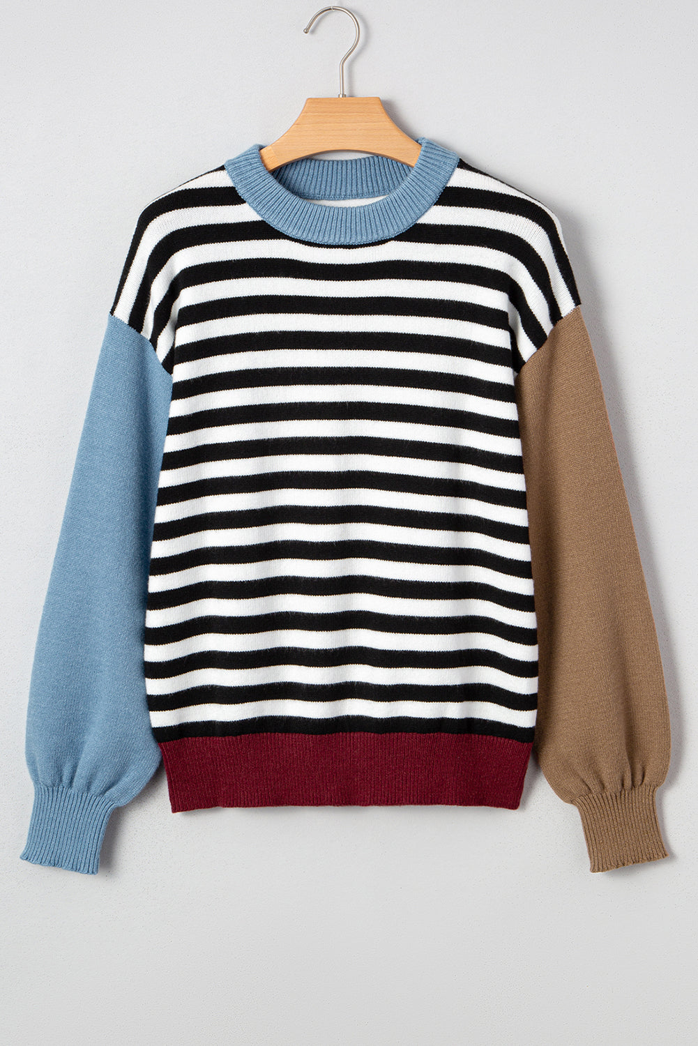 Black Striped Colorblock-Sleeve Sweater