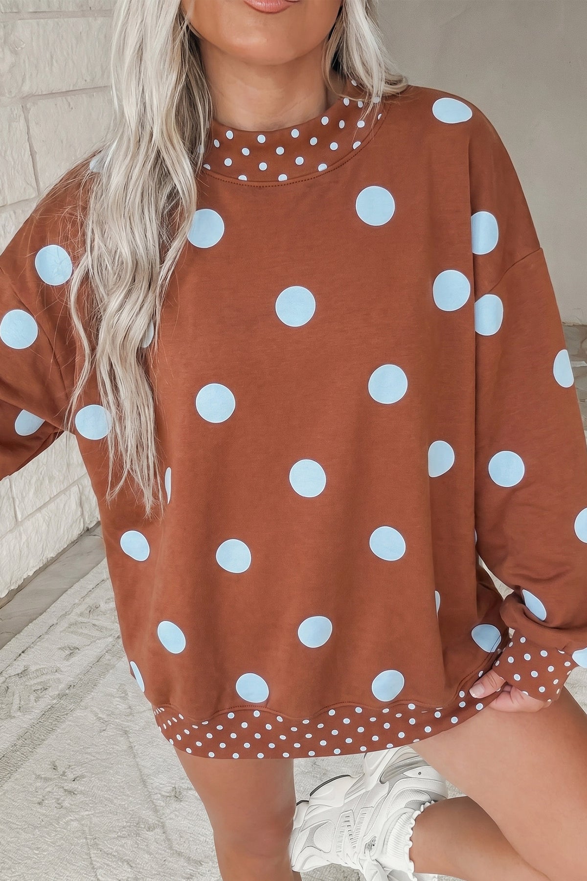 Pink Polka Dot Oversized Tunic Sweatshirt