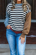 Black Striped Colorblock-Sleeve Sweater from ARVELA