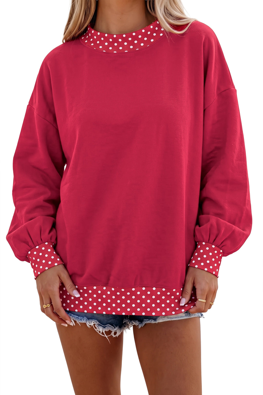 Orange Polka Dot Colorblock Oversized Sweatshirt