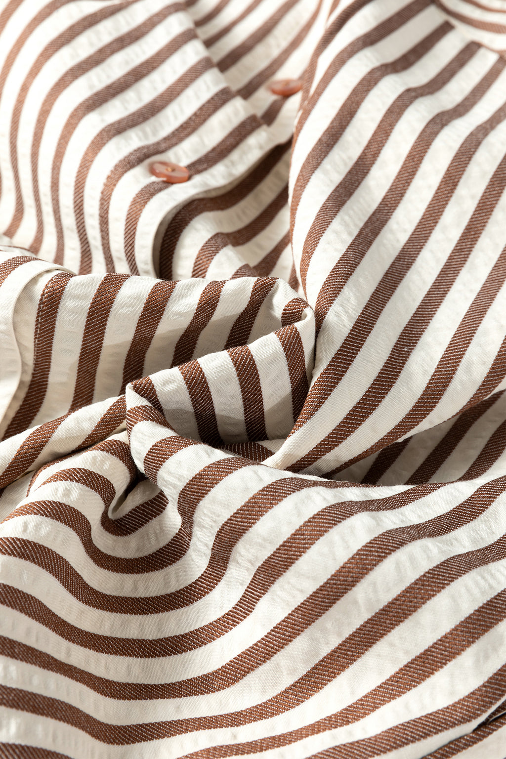 Brown Striped Textured Midi Shirt Dress
