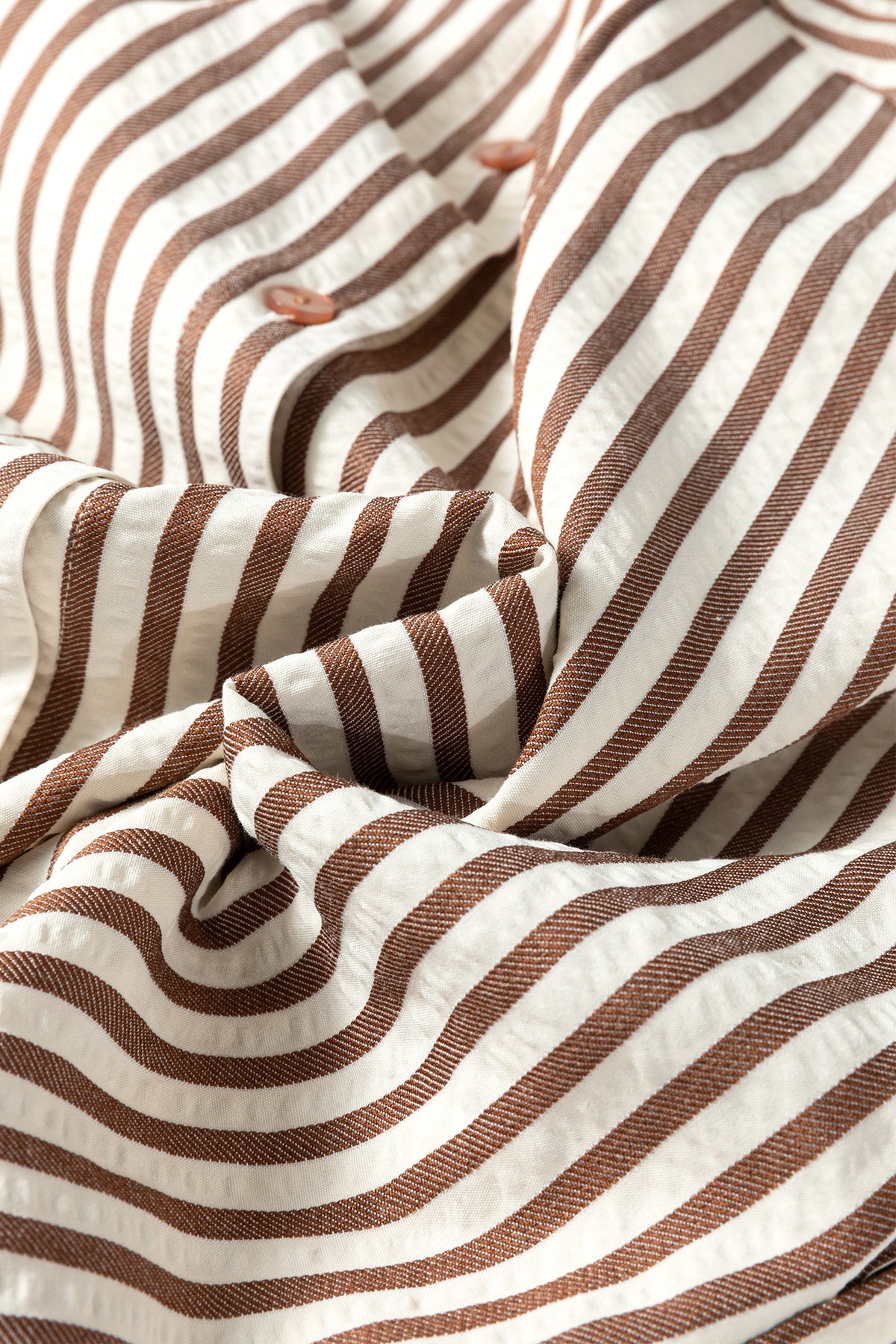 Brown Striped Textured Midi Shirt Dress