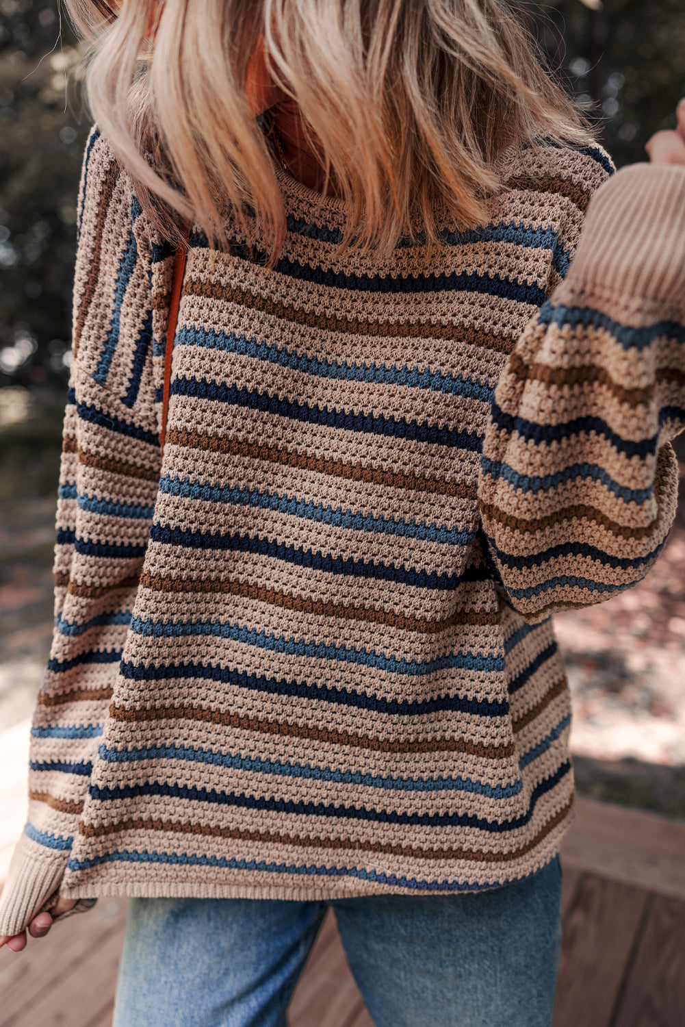 Multicolor Striped Drop-Shoulder Knit Sweater