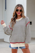 Black Striped Oversized Drop-Shoulder Sweater from ARVELA