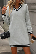 Light Gray Striped V-Neck T-Shirt Mini Dress from ARVELA