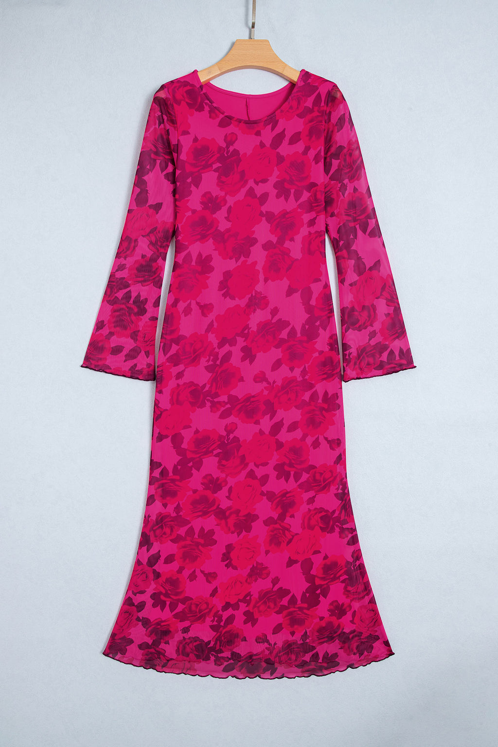 Red Floral Long-Sleeve Sheath Dress