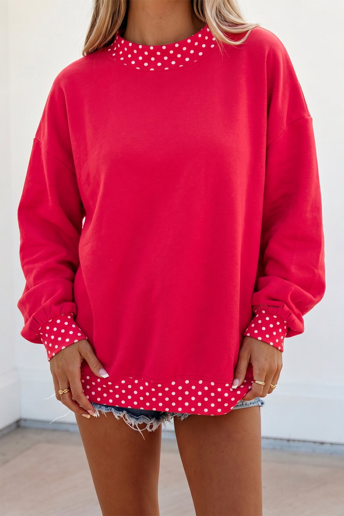 Orange Polka Dot Colorblock Oversized Sweatshirt