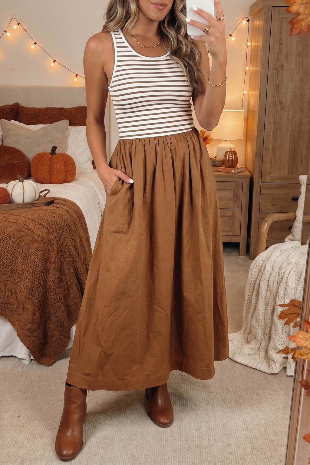 Chestnut Striped Sleeveless Maxi Dress from ARVELA
