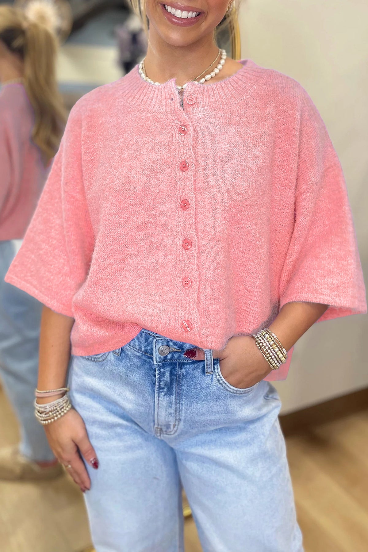 Lavender Boxy Three-Quarter Sleeve Cardigan