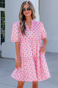 Pink Polka Dot V-Neck Tiered Mini Dress from ARVELA