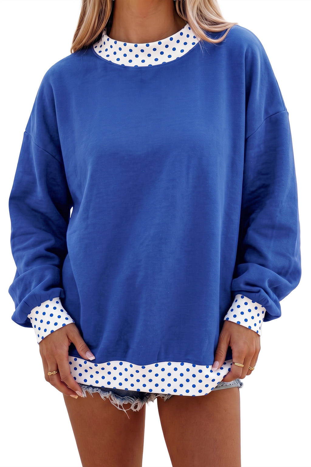 Orange Polka Dot Colorblock Oversized Sweatshirt