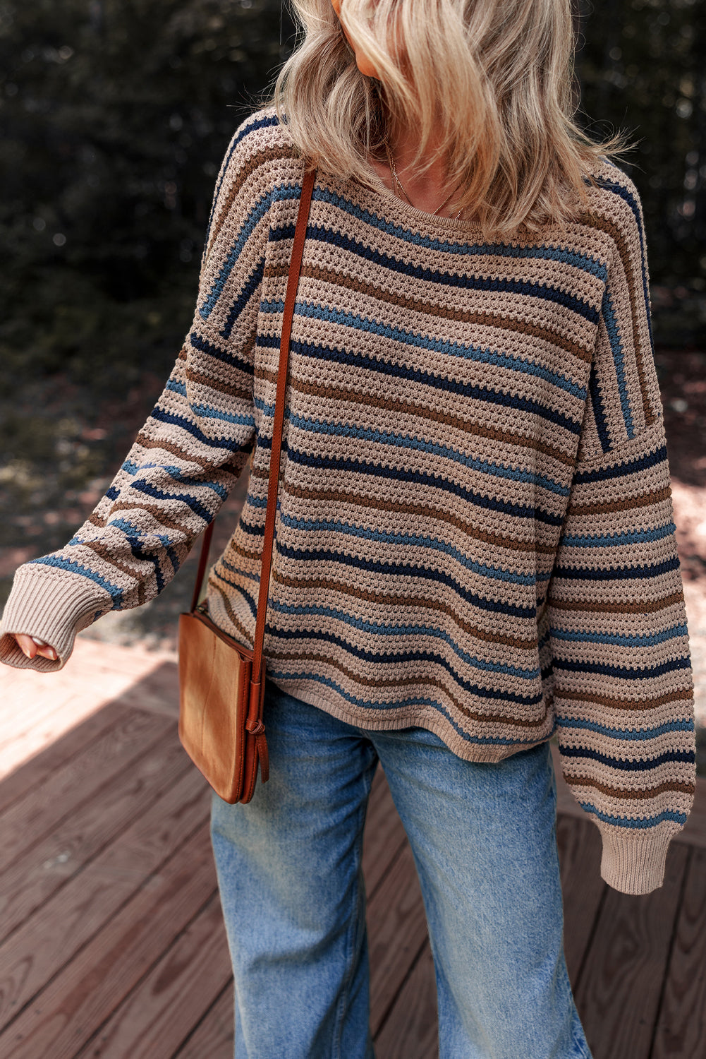 Multicolor Striped Drop-Shoulder Knit Sweater