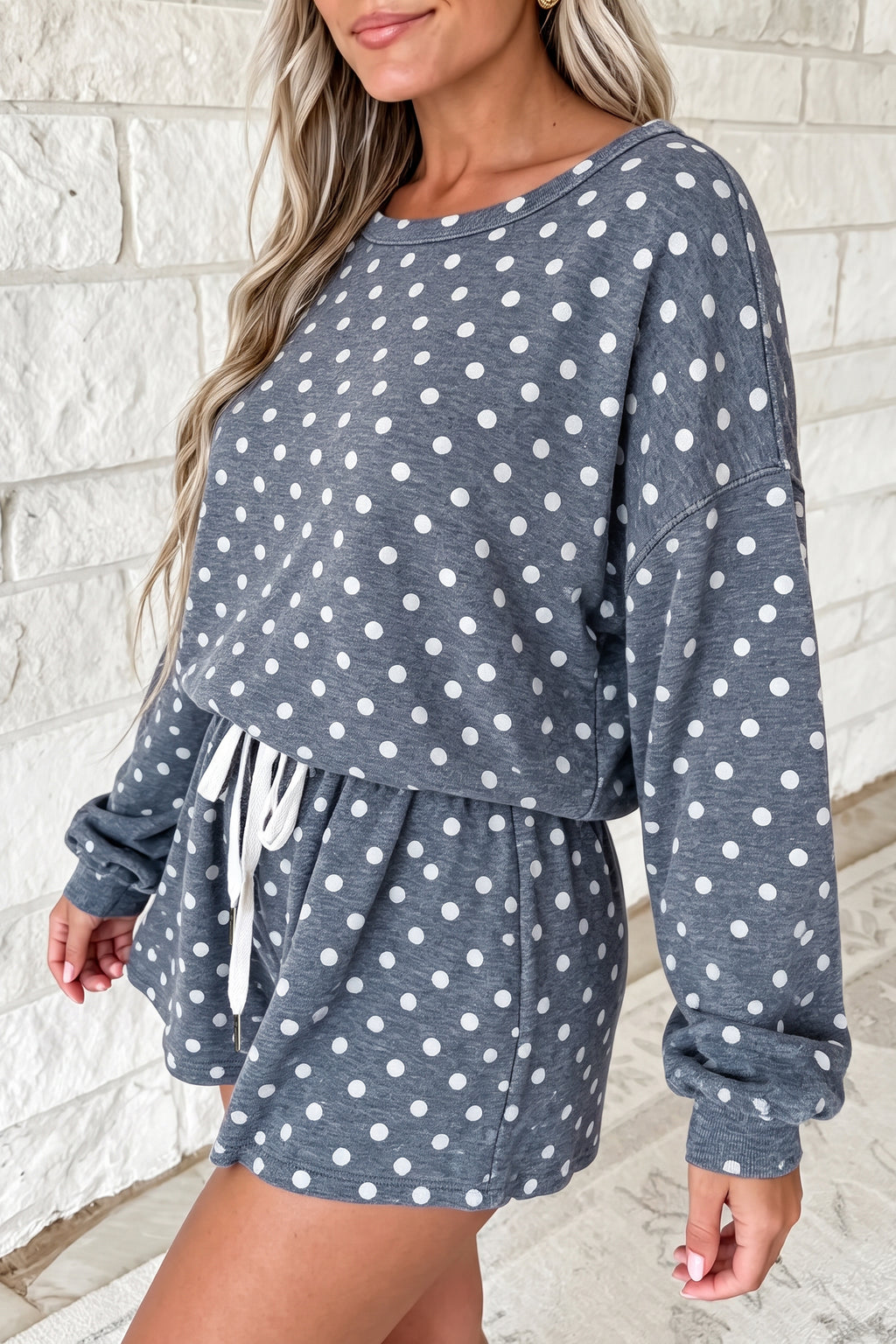 Pink Polka Dot Long-Sleeve Top & Shorts Set
