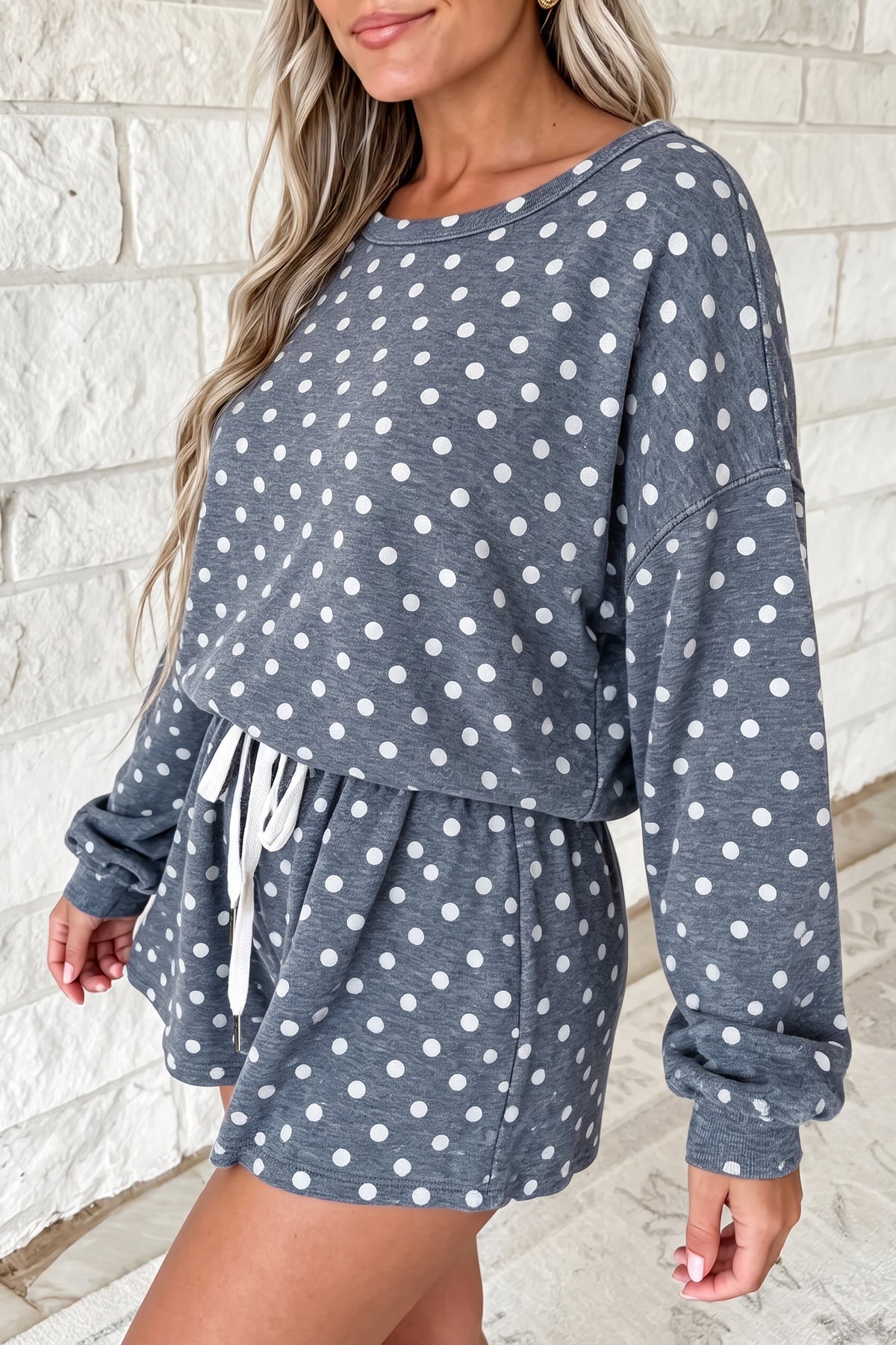 Pink Polka Dot Long-Sleeve Top & Shorts Set