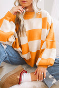 Orange Checkered Bishop-Sleeve Sweater from ARVELA