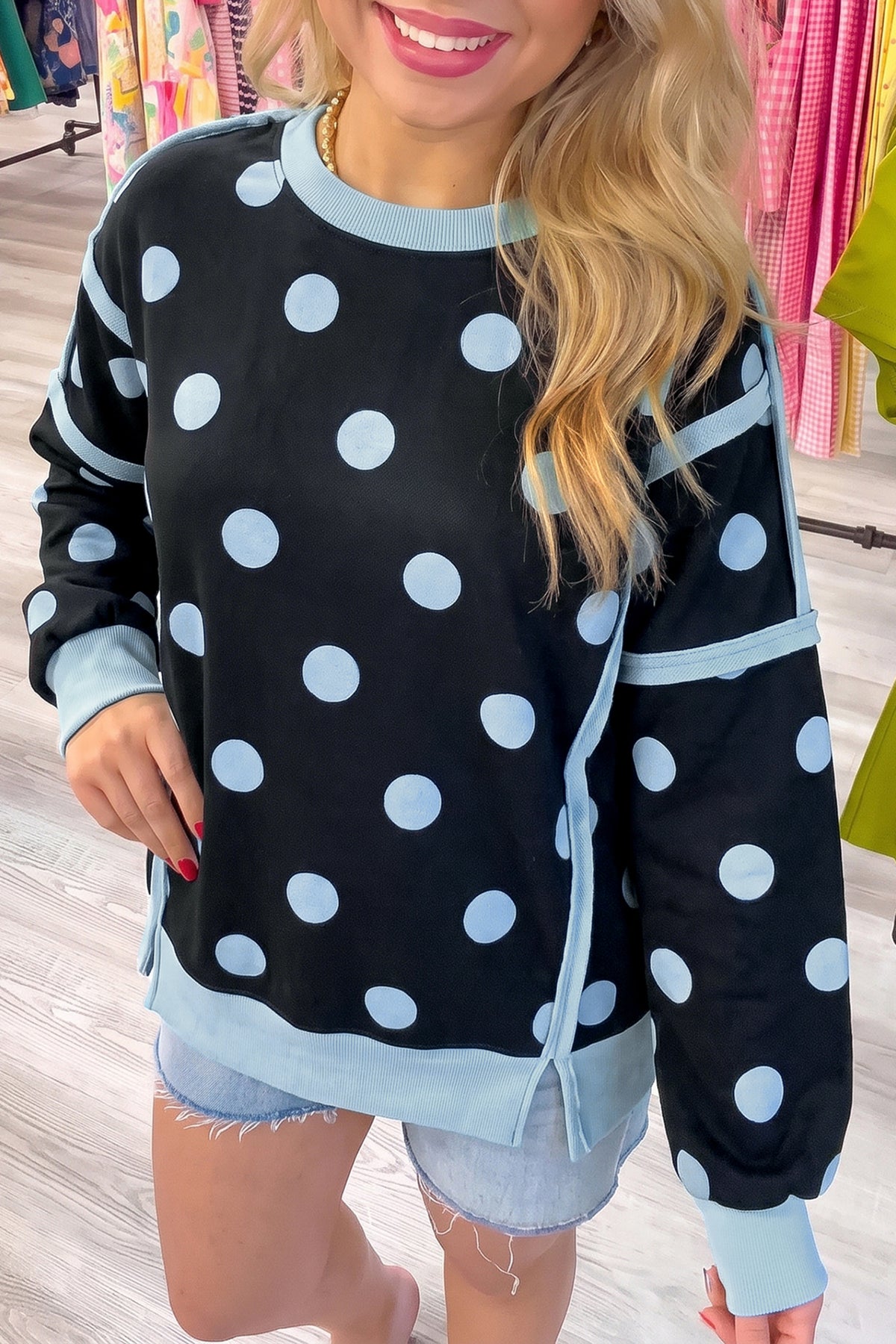 Yellow Polka Dot Patchwork Oversized Sweatshirt