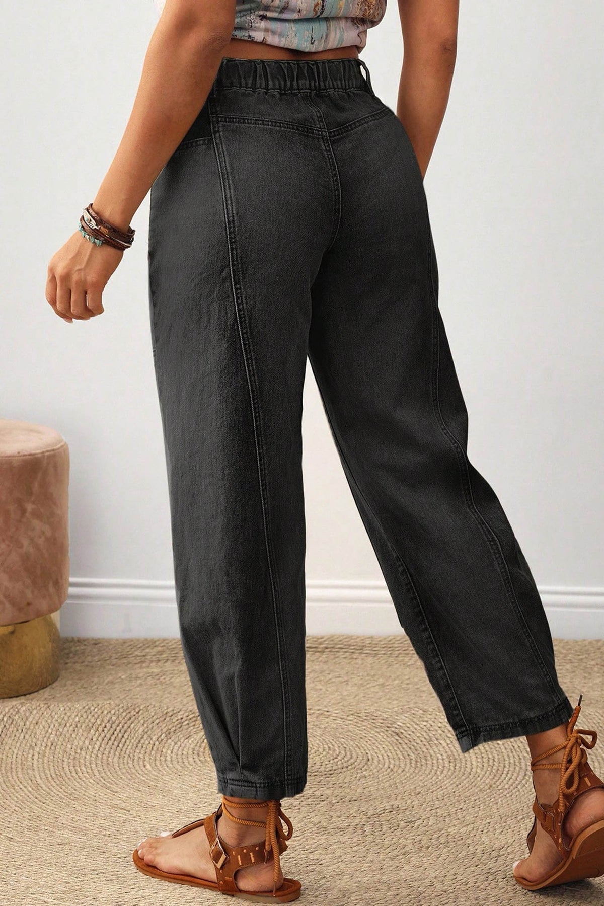 Charcoal Gray Seamed Denim Jeans
