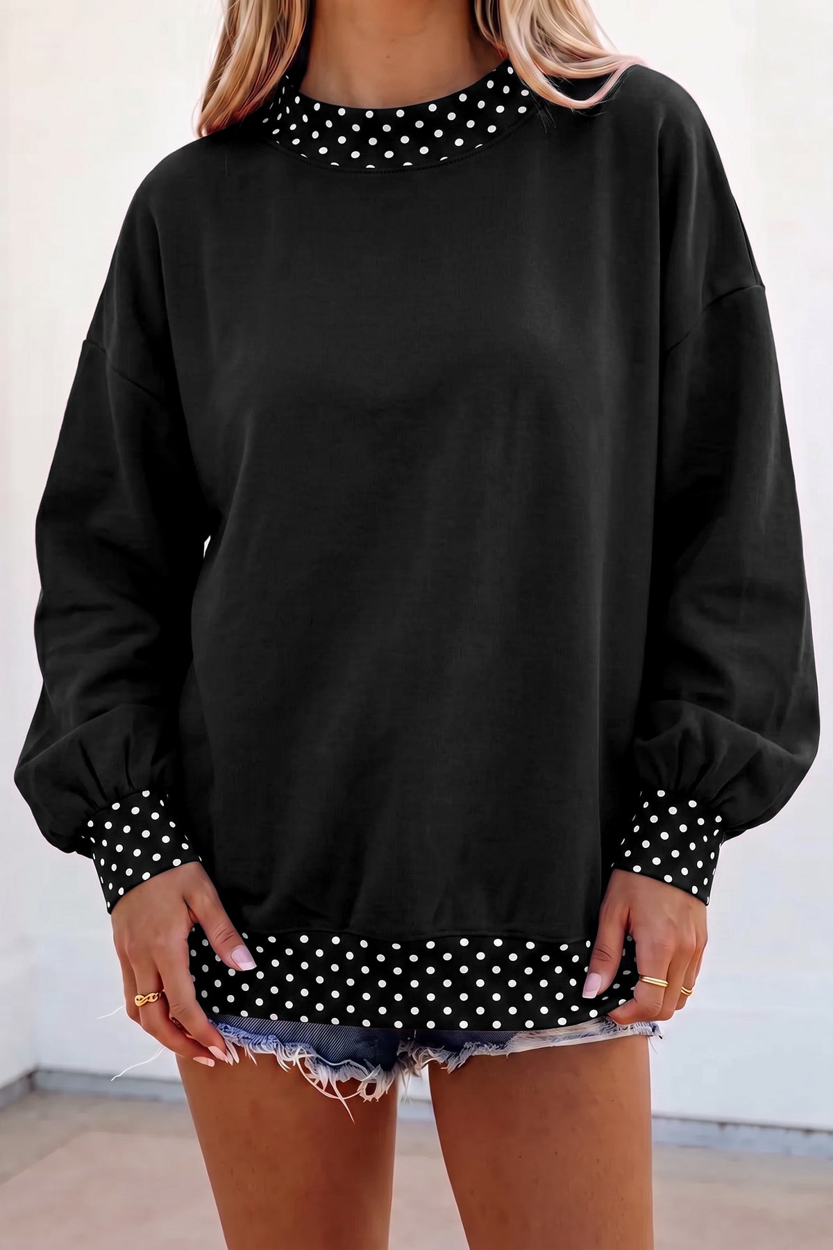 Orange Polka Dot Colorblock Oversized Sweatshirt