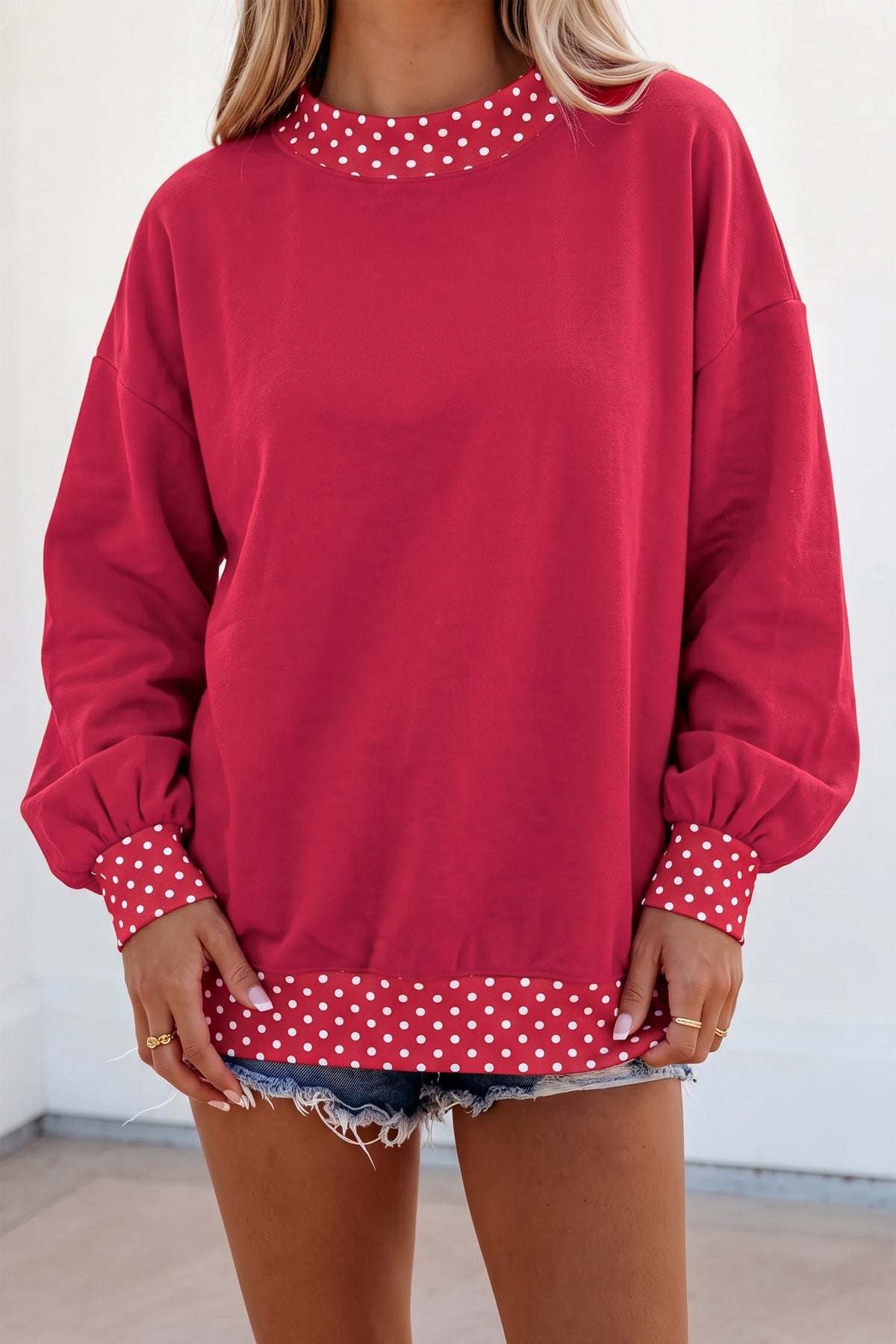 Orange Polka Dot Colorblock Oversized Sweatshirt