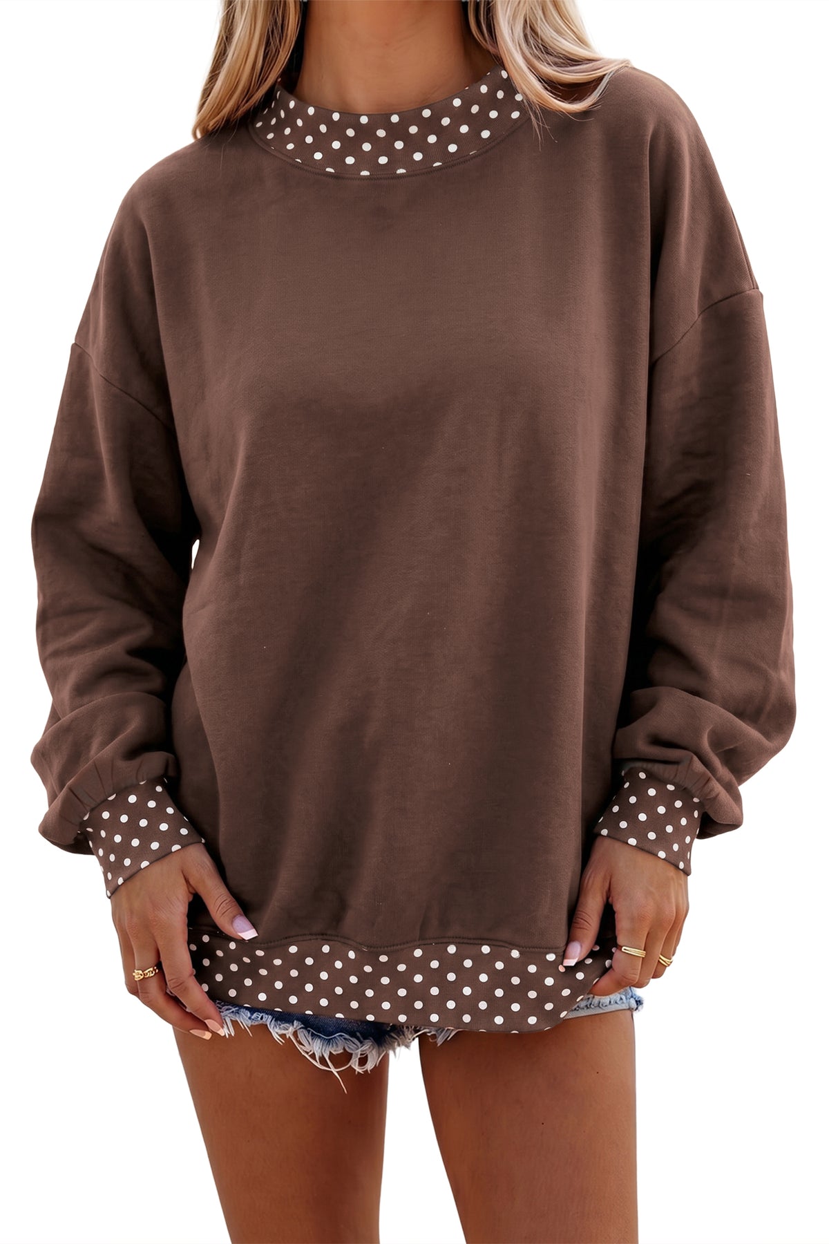 Orange Polka Dot Colorblock Oversized Sweatshirt