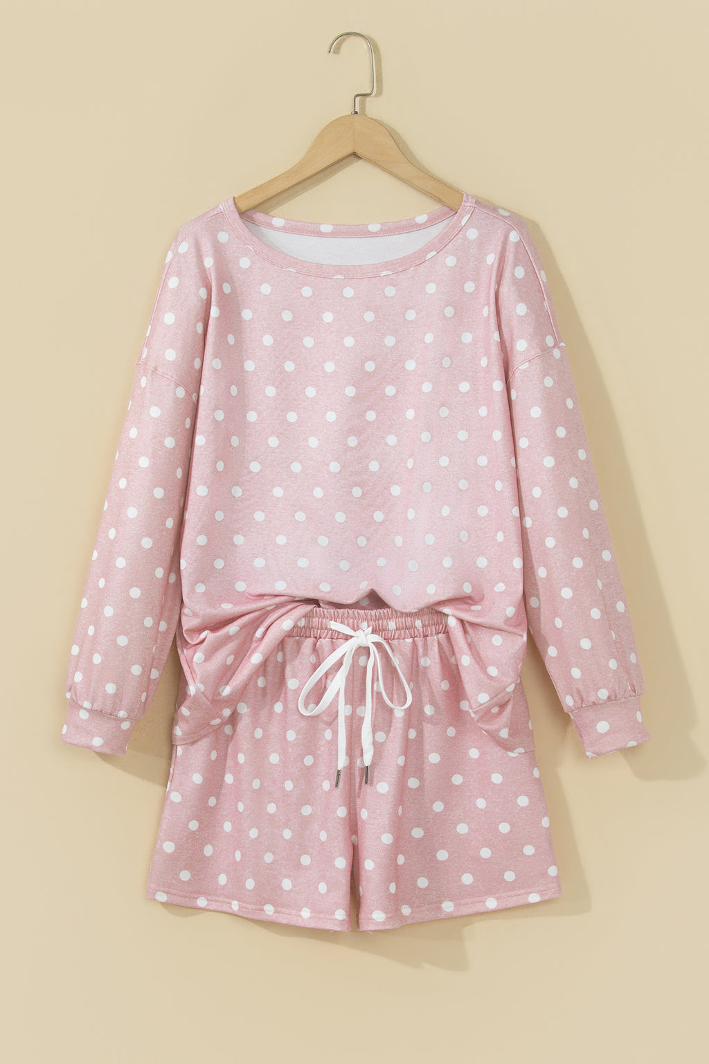 Pink Polka Dot Long-Sleeve Top & Shorts Set