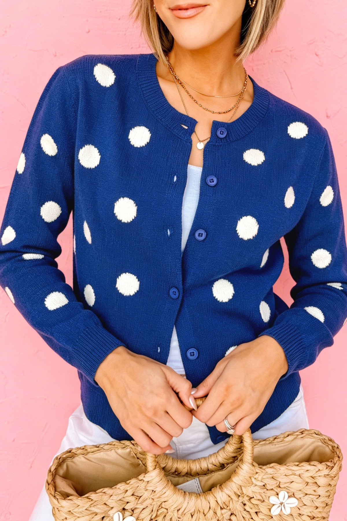 Red Polka Dot Button-Front Knit Cardigan