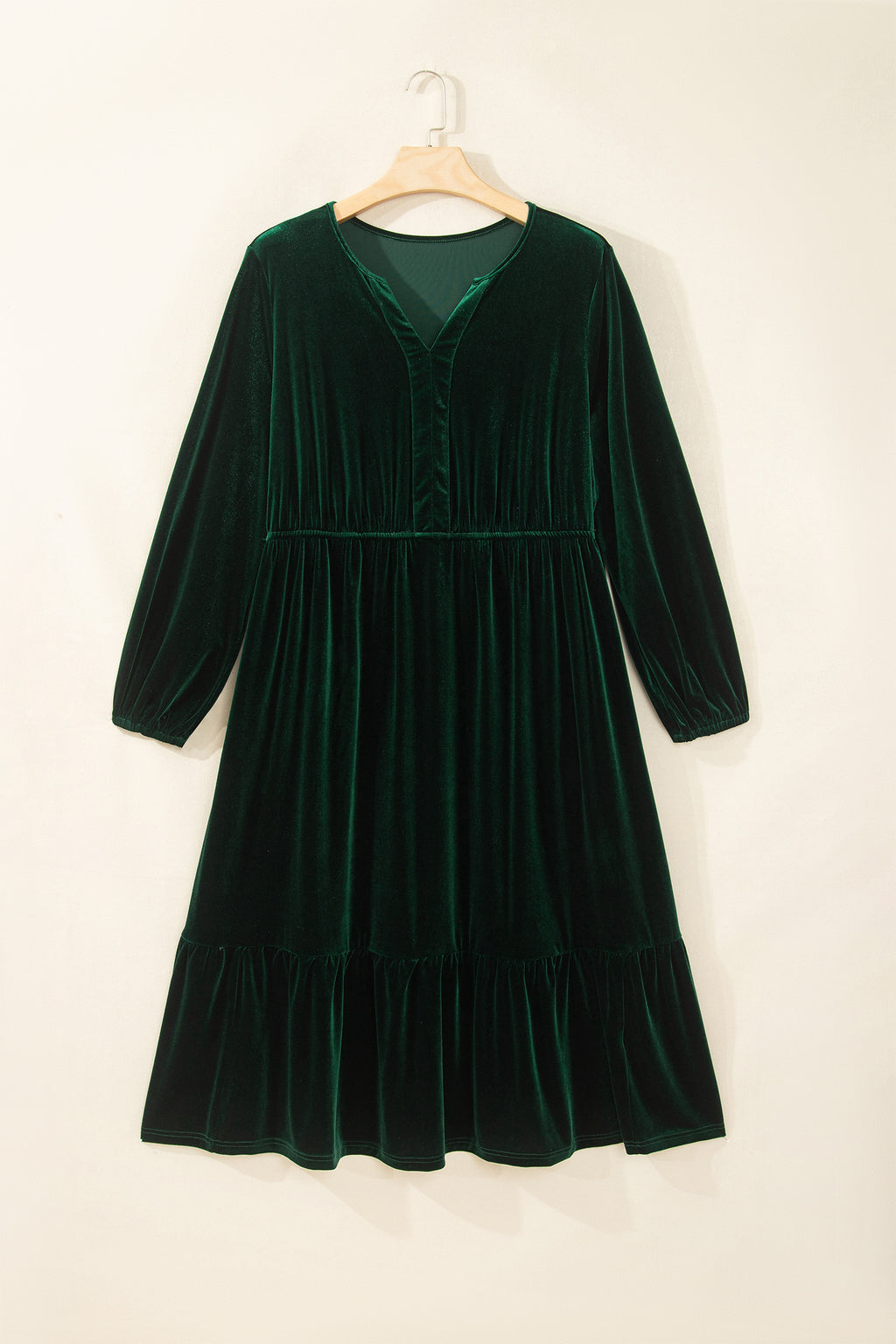 Dark Green Velvet V-Neck Plus-Size Maxi Dress