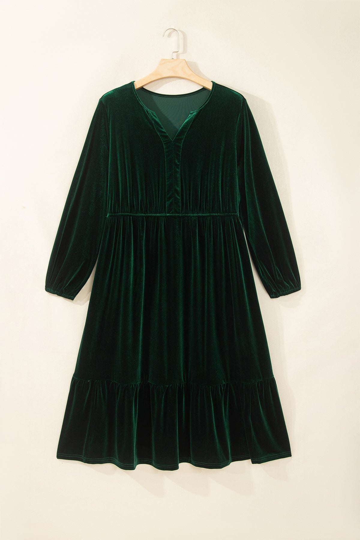 Dark Green Velvet V-Neck Plus-Size Maxi Dress