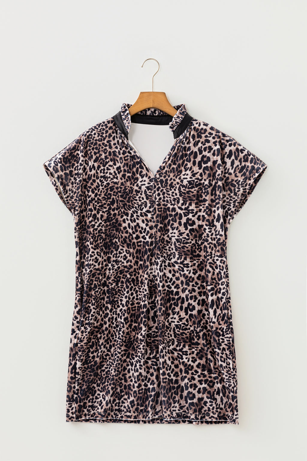 Brown Leopard-Print Short-Sleeve Shift Mini Dress