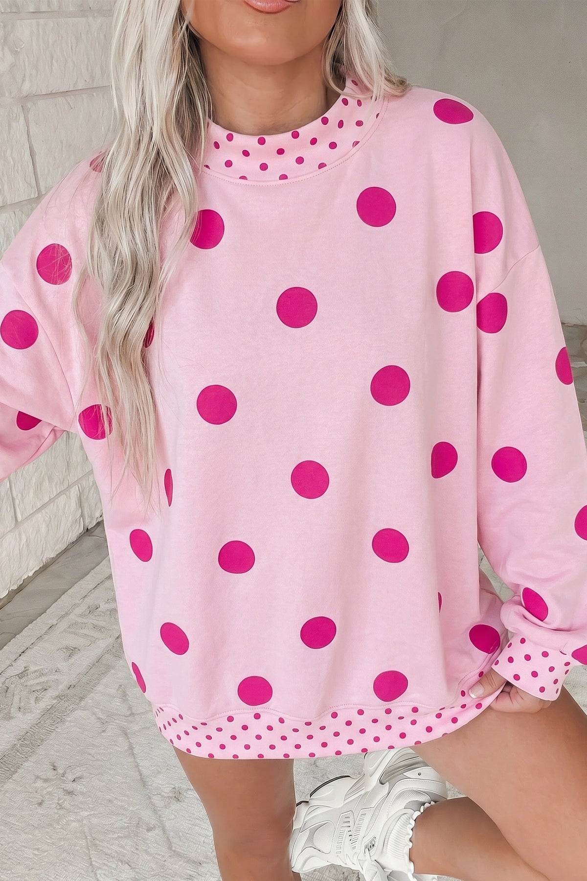 Pink Polka Dot Oversized Tunic Sweatshirt from ARVELA