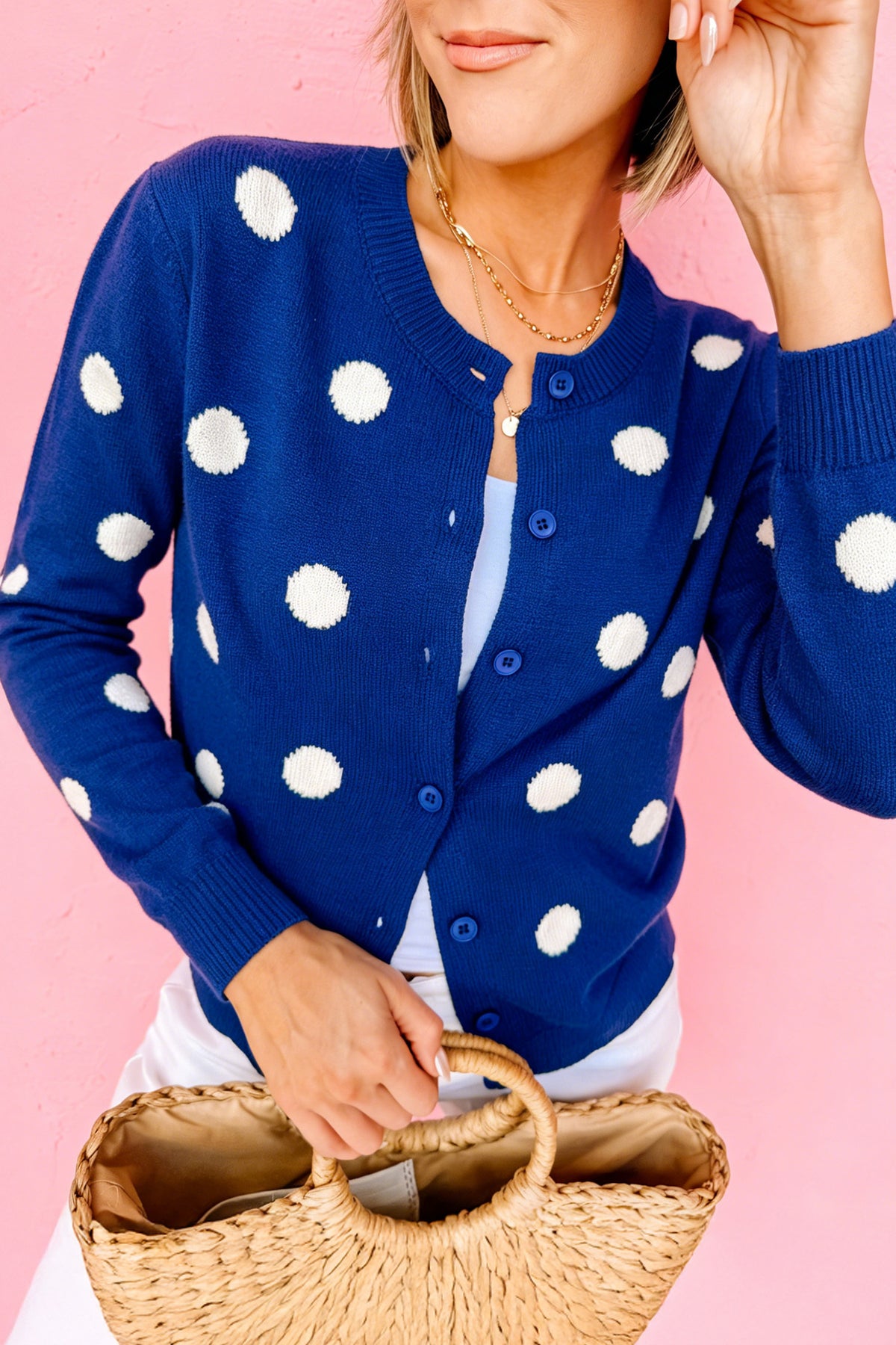 Red Polka Dot Button-Front Knit Cardigan