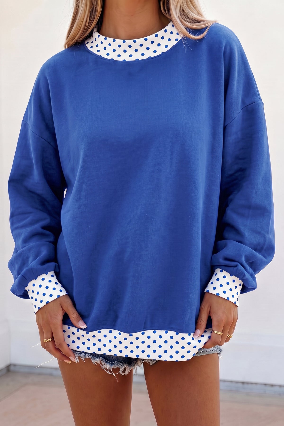 Orange Polka Dot Colorblock Oversized Sweatshirt