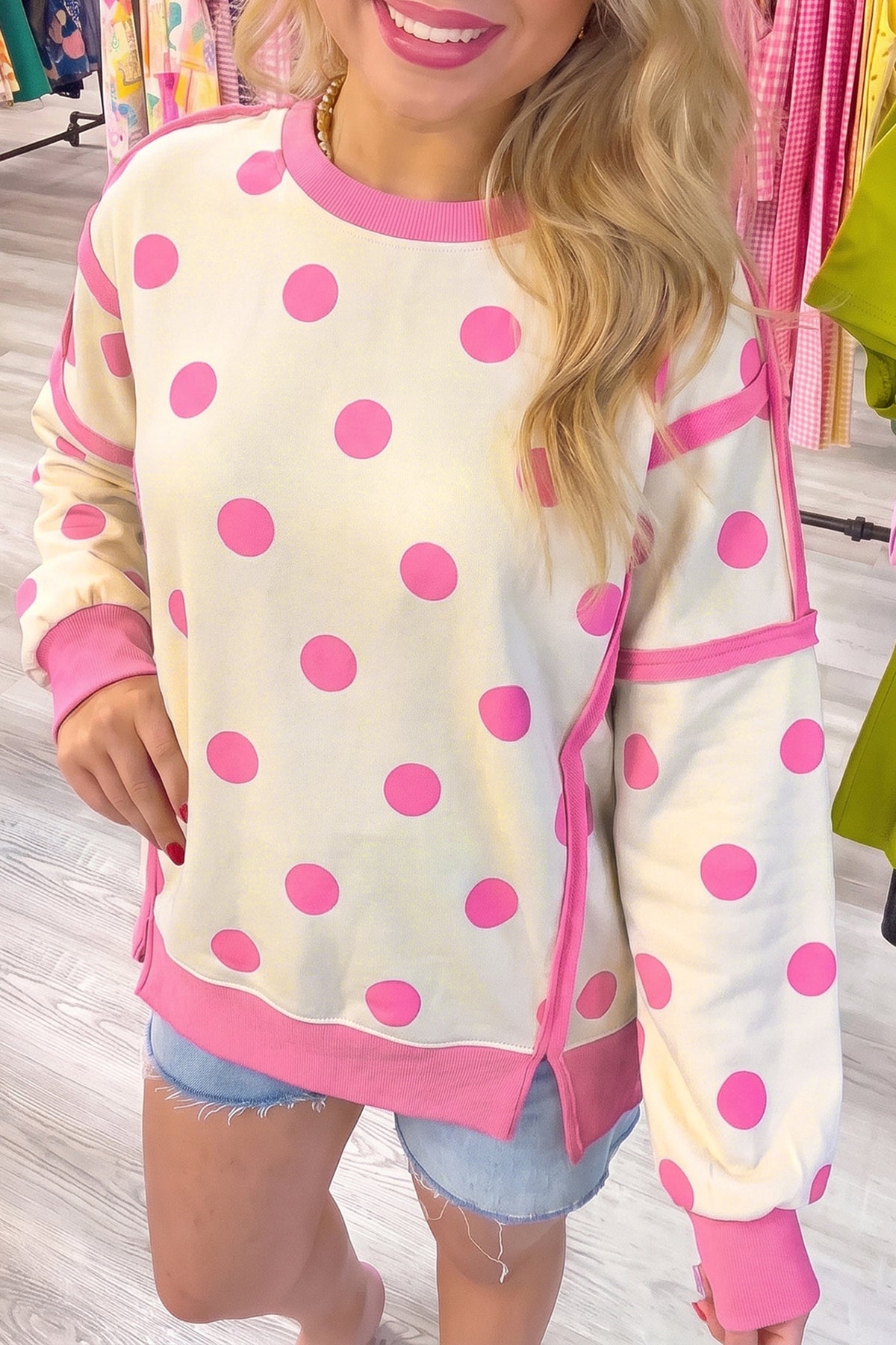 Yellow Polka Dot Patchwork Oversized Sweatshirt from ARVELA