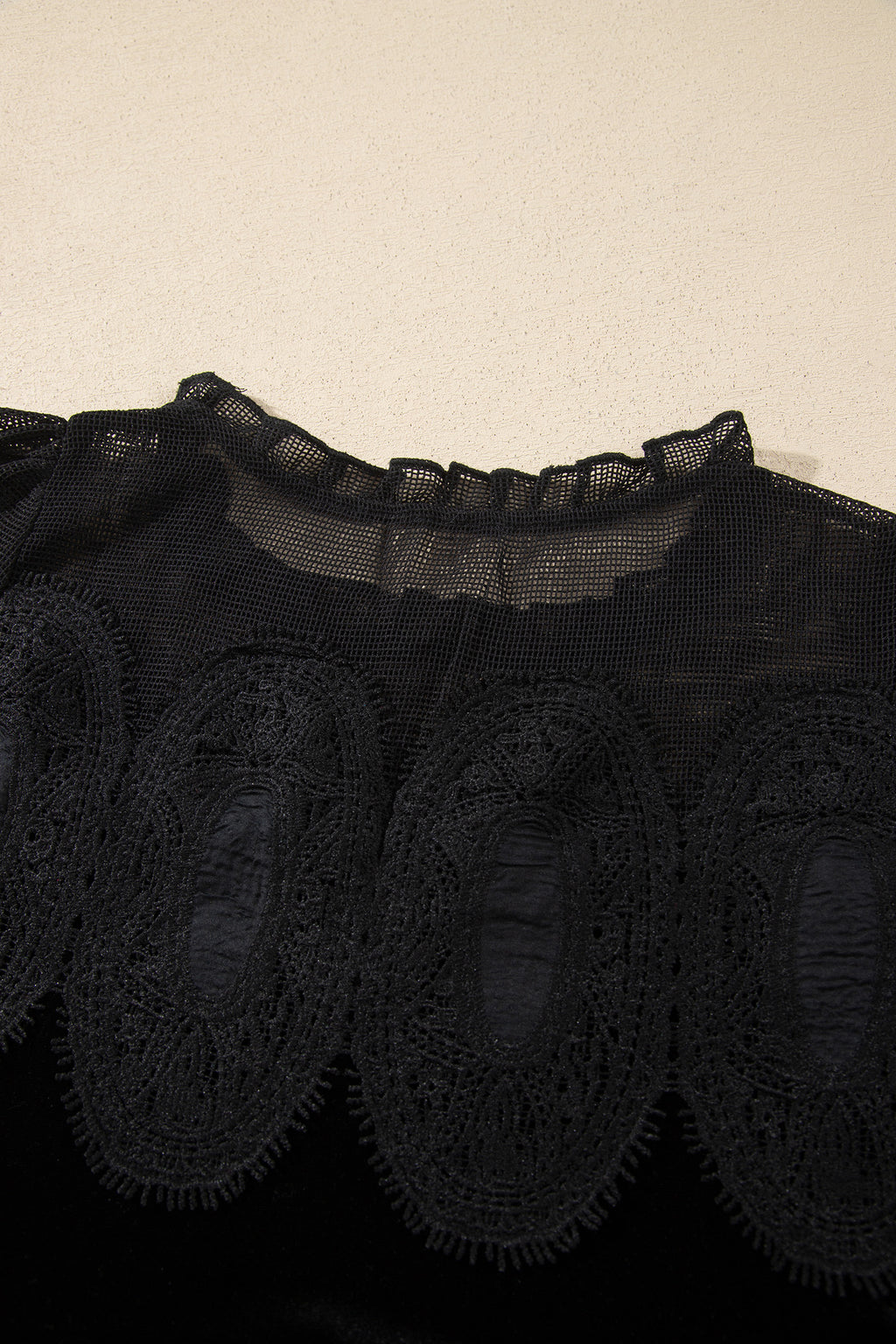 Black Embroidered Velvet Short-Sleeve Mini Dress