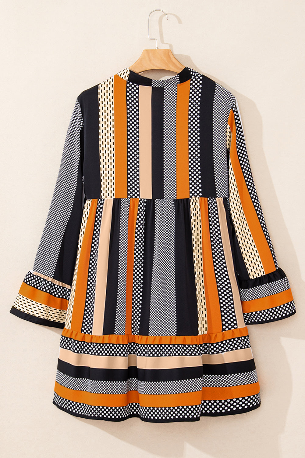 Black Striped Polka Dot V-Neck Mini Dress