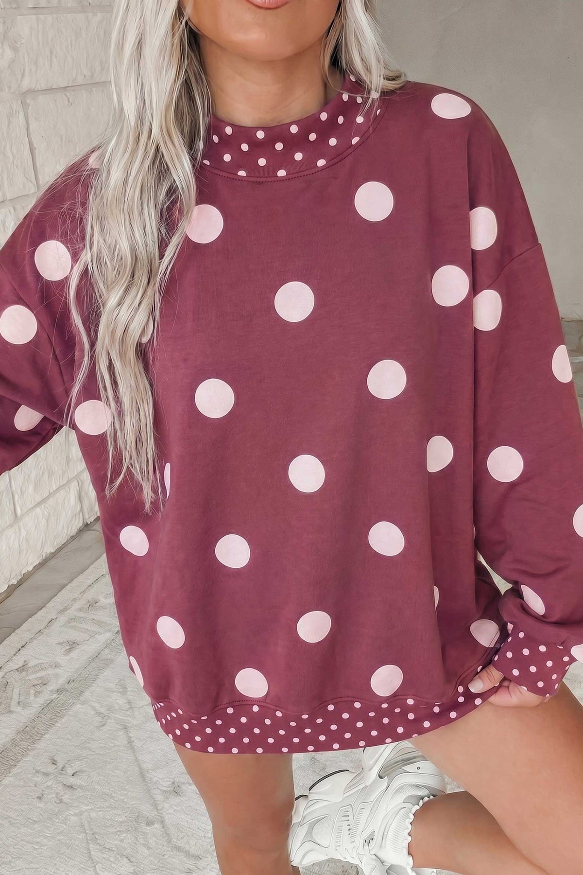 Pink Polka Dot Oversized Tunic Sweatshirt