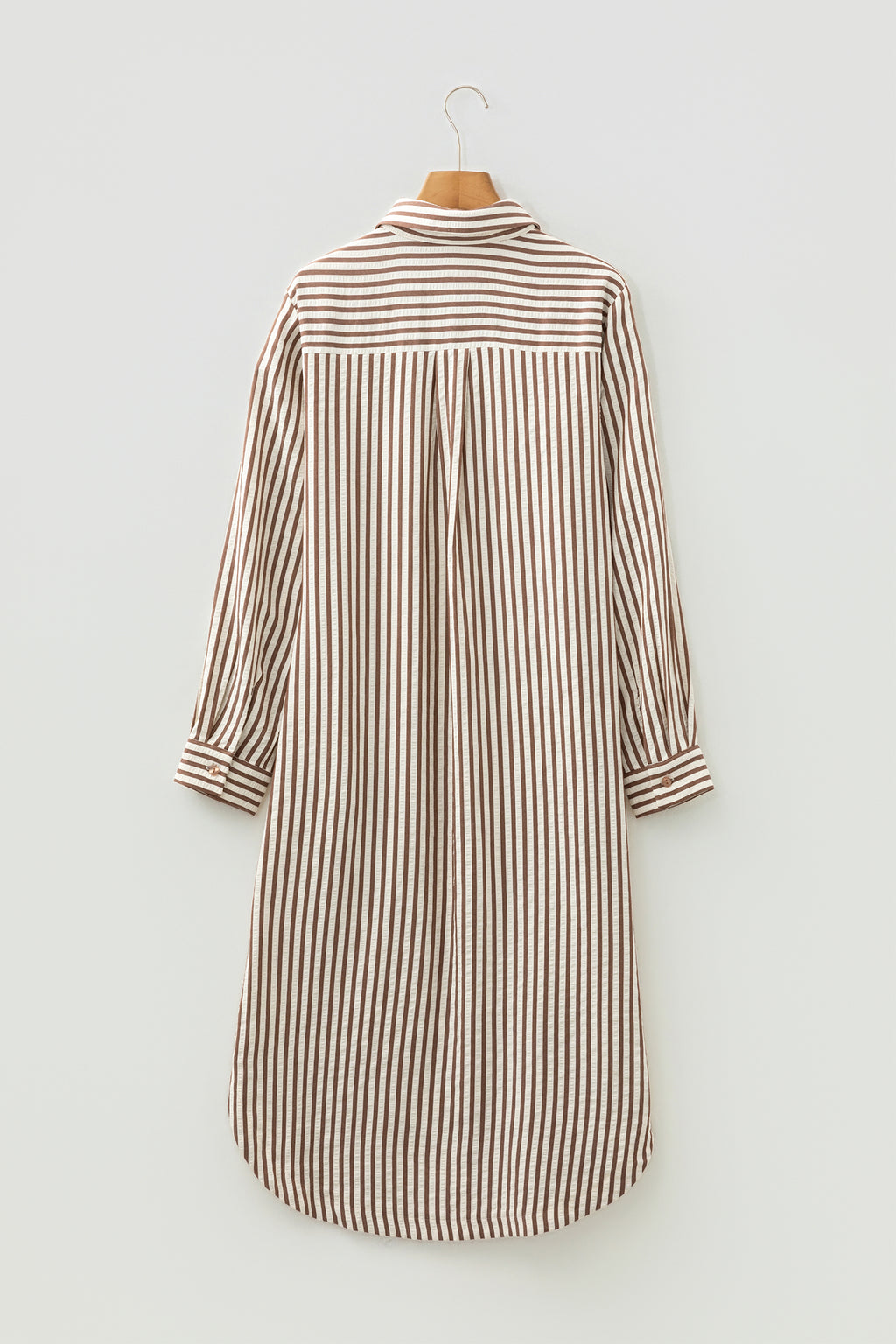 Brown Striped Textured Midi Shirt Dress