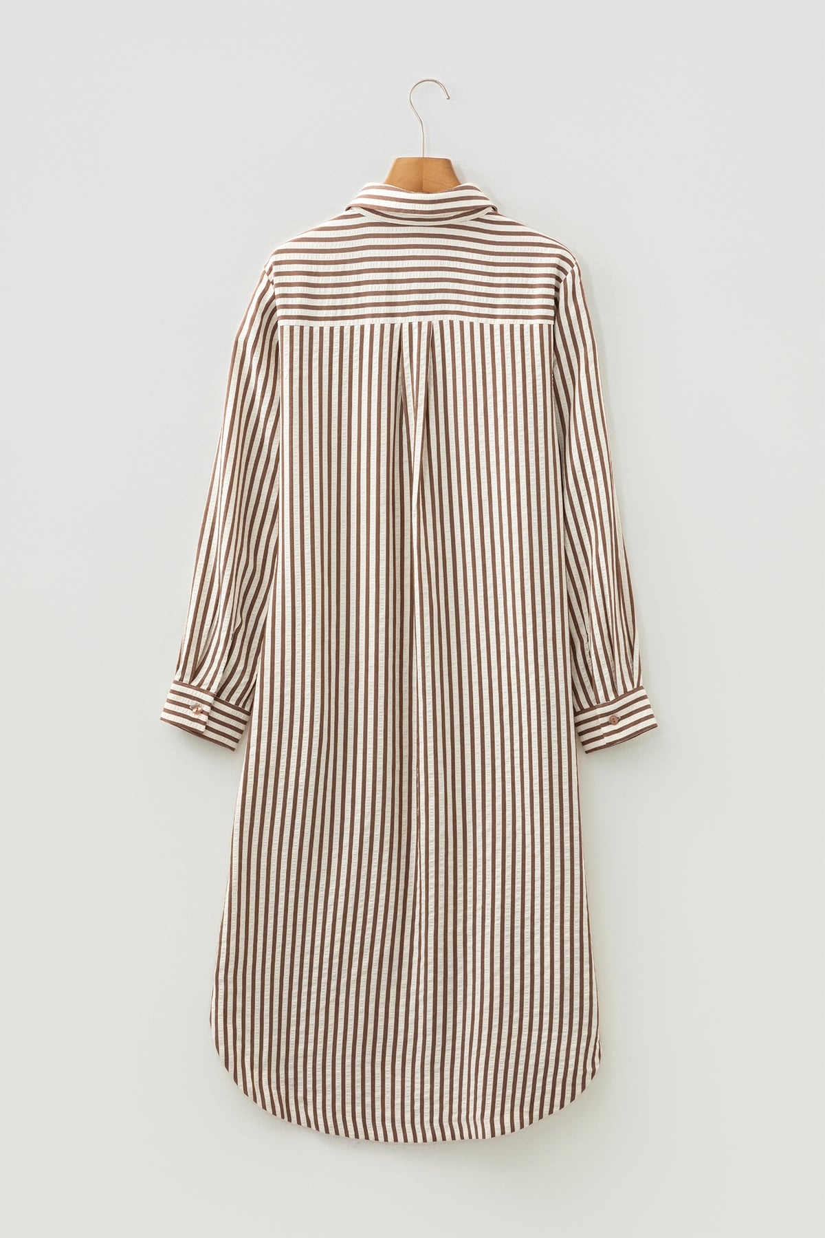 Brown Striped Textured Midi Shirt Dress