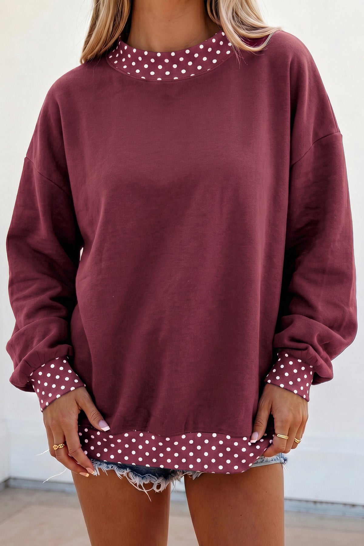 Orange Polka Dot Colorblock Oversized Sweatshirt