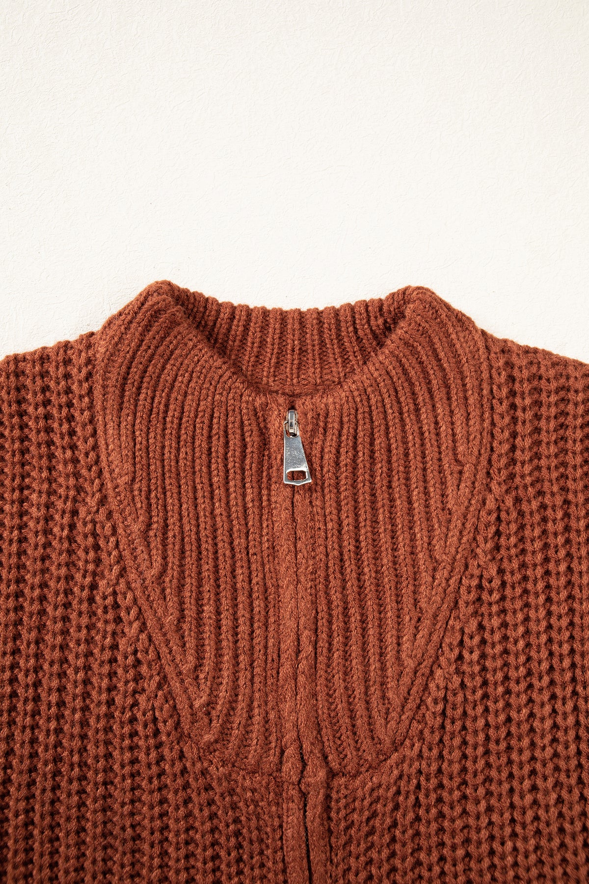 Cream Short-Sleeve Zip-Neck Knit Sweater