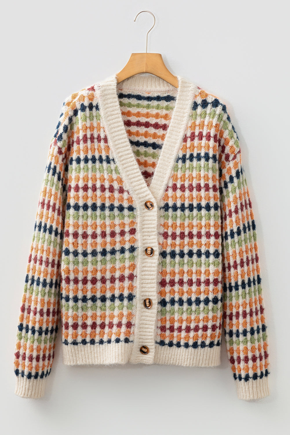 Multicolor Polka Dot V-Neck Knit Cardigan