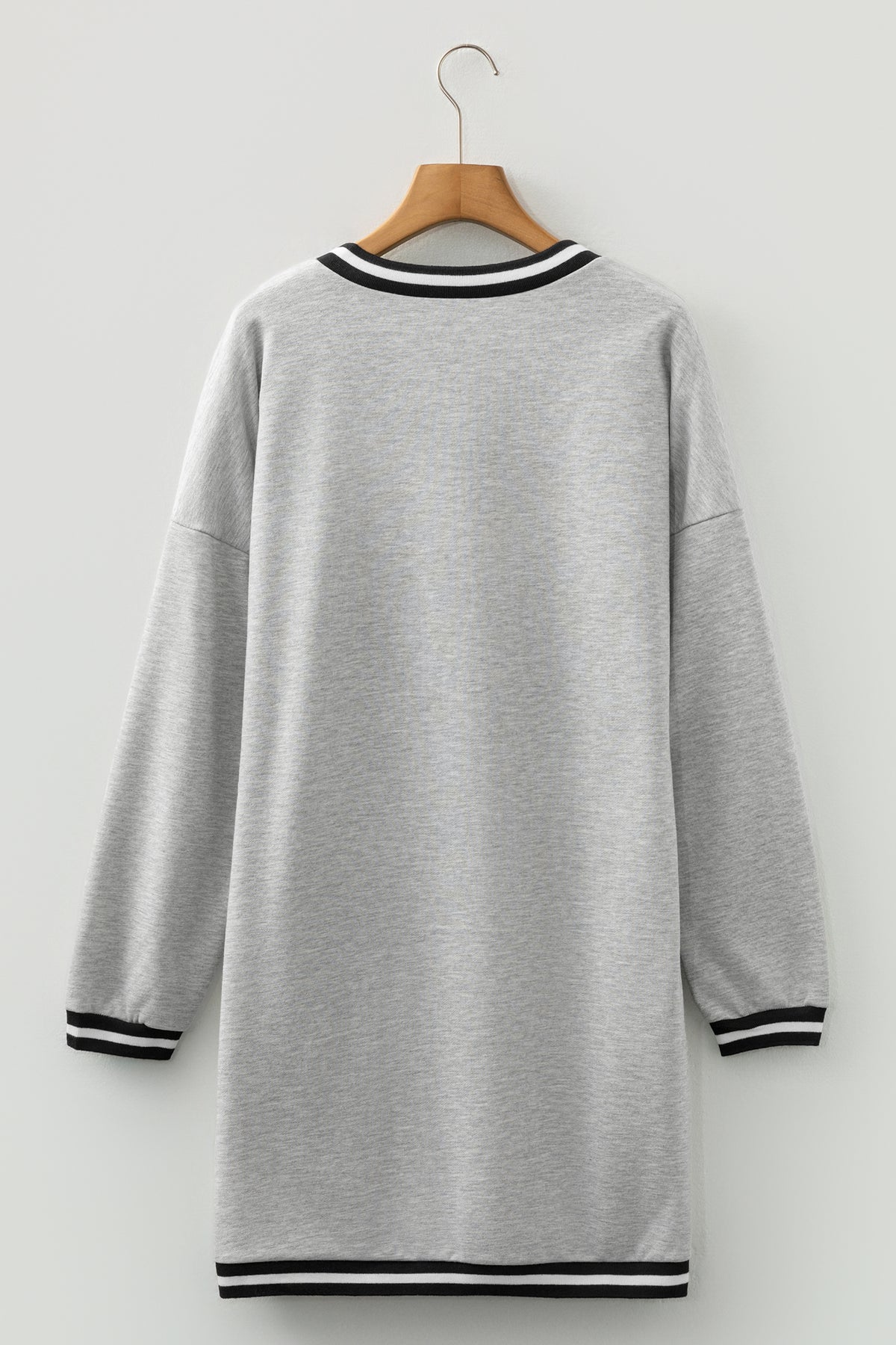 Light Gray Striped V-Neck T-Shirt Mini Dress