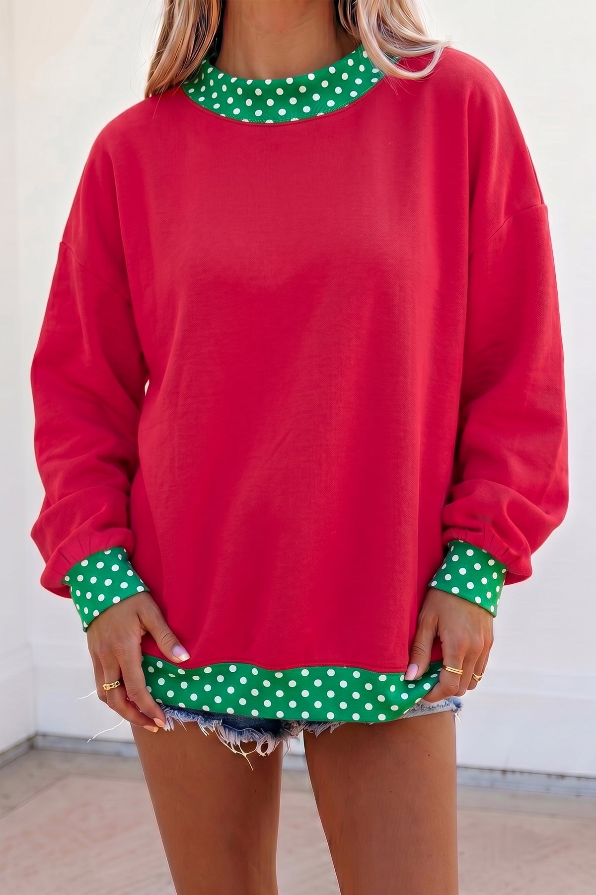 Orange Polka Dot Colorblock Oversized Sweatshirt